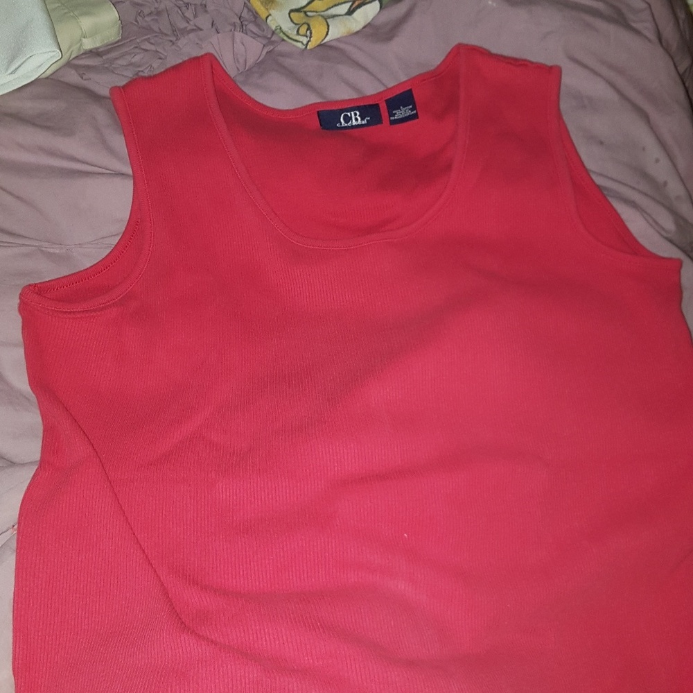 CB Casual Red Ribbed Ticker Sleeveless Top L
